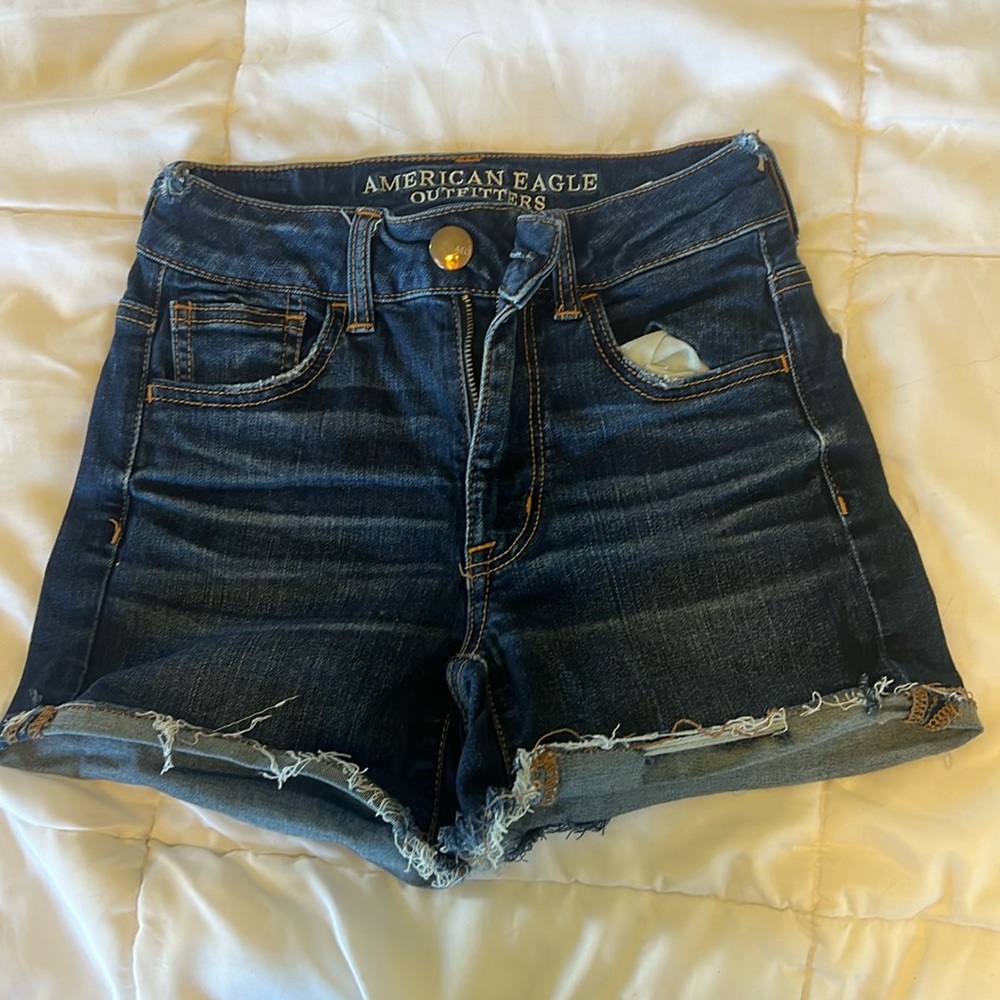 AE Hi-Rise Shortie Denim Shorts in a size 00
